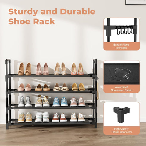 4 16-20 Closet, Tier Shoe Rack, Shoe Organizer Storage for Pair Boot and Sneaker, Stackable Free Standing Shoe Shelf