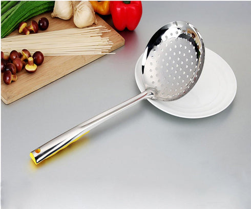 TENTA KITCHEN Stainless Steel Skimmer/Slotted Spoon/Strainer Ladle Dia 16CM with Heat Resistant ABS Handle