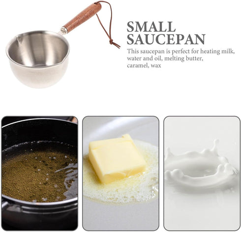 Mini Milk Warmer Pot, Small Sauce Pan, Stainless Steel Pot for Cheese Melt, Butter with Wood Handle