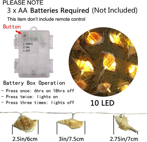Starryfill Ocean Real Conch 10 LED String Lights, 9.0Ft Waterproof Battery Operated Warm White with Timer