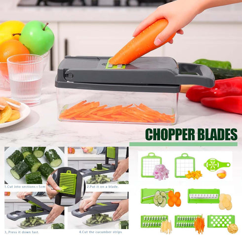 Vegetable Chopper, 17 in 1 Kitchen Gadgets Accessories, Food Salad Cutter, Mandolin, Veggie Chopper with Container