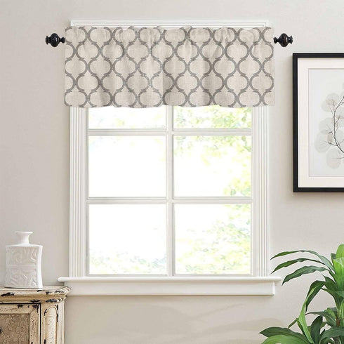 Hostline 42"x12" Valances Curtains for Living Room Farmhouse Burlap Texture Vintage Moroccan Semi Sheer Valance
