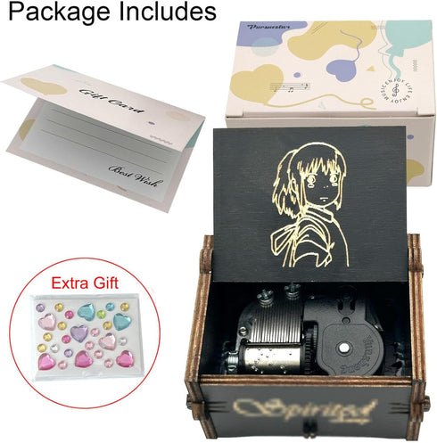 Pursuestar SpAway Wind Up Music Box, Vintage Engraved Wood Mechanism Musical Gift for Anime Fans