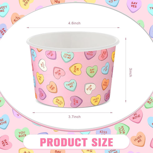 Hsei 60 16oz Pcs Valentine's Day Conversation Heart Disposable Soup Bowls Ice Cream Cups Snack Paper Bowls Dessert