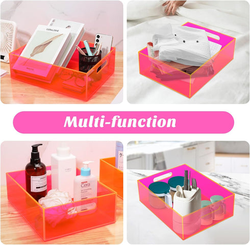 Acrylic Storage Bin, Heavy Duty Pantry Storage Container with Handles for Organizing Fridge, Cabinet, Cupboard
