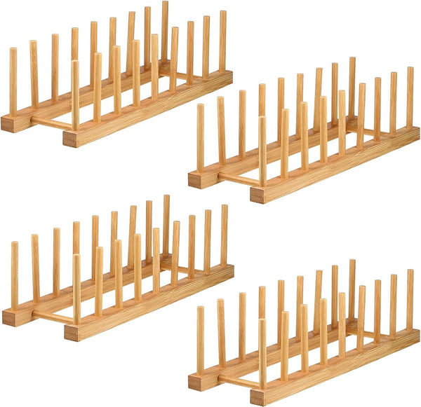 Lawei 4 Pack Bamboo Dish Drying Rack, Plate Rack Stand for Kitchen Cabinet Organizer