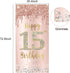 Happy 15th Birthday Door Banner Decorations, Pink Rose Gold 15 Birthday Party Backdrop Sign Supplies