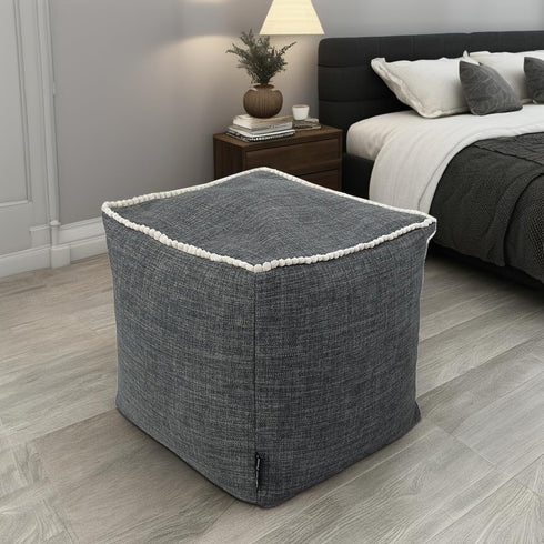 17x17in Louis Donn Geometric Unstuffed Pouf Cover Cotton Poufs with White Piping Contact Stiching Footstool Rest Soft