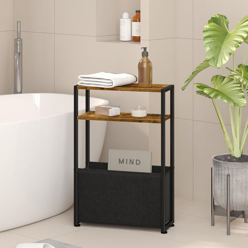 Leomonio Narrow Side Table, Slim End Tables with Fabric Basket, Skinny Table for Small Spaces, Thin Bedside Table