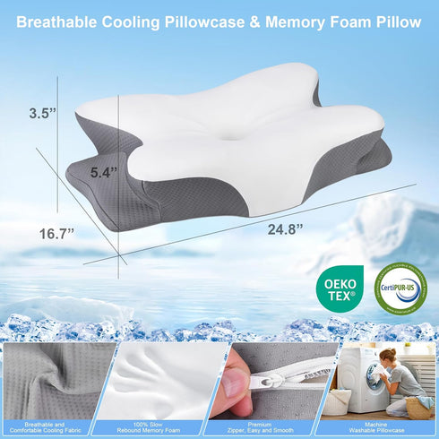 Memory Foam Pillows, Ergonomic Pillow for Neck Pain Relief, Bed Pillow for Sleeping, Cervical Neck Pillow for Side