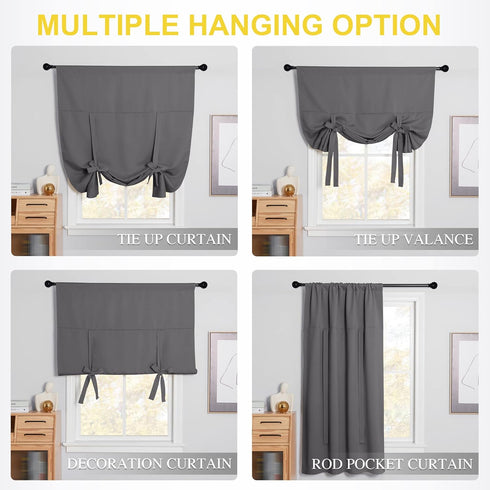 NICETOWN Thermal Insulated Blackout Short Curtain, Gray Tie Up Shade for Small Window