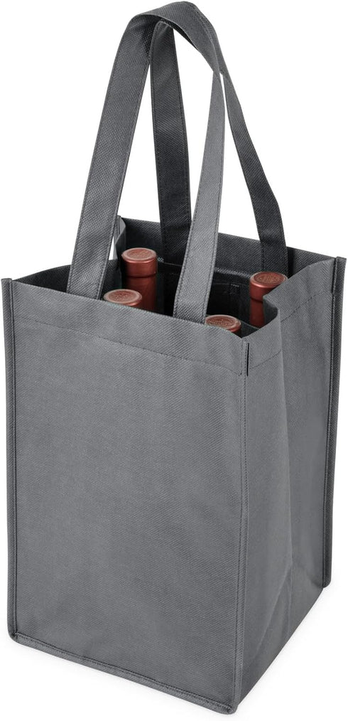 True Wine Tote Bag, 4 Bottle Wine Carrier, Wine Carrier Tote Bag with Dividers, Reusable Wine Bags, Wine Bottle Carrier Tote, Gray, Set of 1