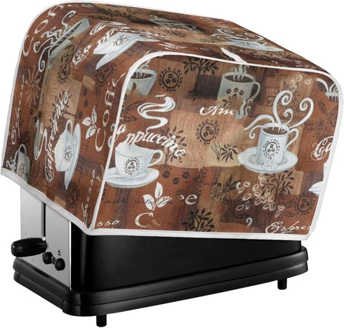 JEOCODY Toaster Bread Maker Cover with Handle, Coffee Theme Print for Dust Protection