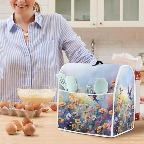 Hummingbird Daisy Dust Cover, Trendy Stand Mixer Kitchen Appliance Cover with Handle and Storage Pocket