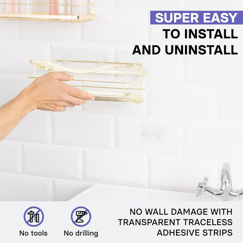 KINCMAX Premium Shower Caddy, 2-Pack Self Adhesive Wall Shower Organizer, Rustproof Stainless Steel Shower Storage Rack