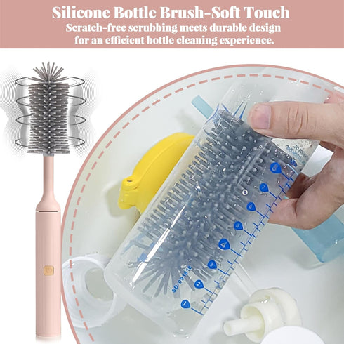 3 Electric Cleaning Brush with USB Rechargeable Electric Bottle Brush Cleaner and Replaceable Silicone Bottle Brushes