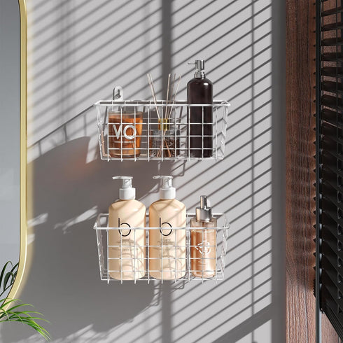 MaraFansie Hanging Kitchen Baskets, Wire Storage Basket Over the Cabinet Door Organizer with Adhesive Strips and