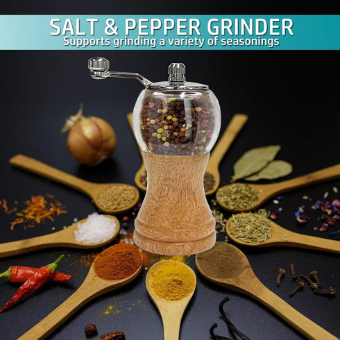 Classical Hand Shake Wood Pepper Grinder Set - Gorgeous Salt Wooden & Acrylic, Ceramic Blades Upgrade Metal Handle,