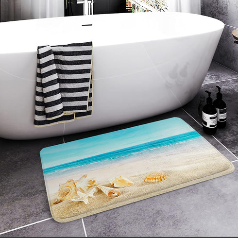 Britimes Bath Mat for Bathroom, Blue Beach Starfish Washable Floor Rug, 16x24 Inches for Kitchen Bedroom