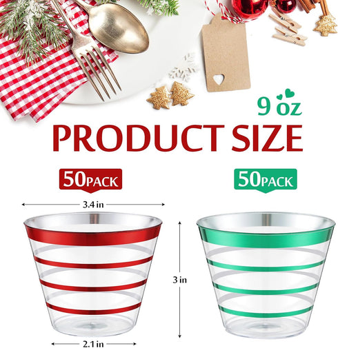 9 oz Rimmed Green,100pcs) Gejoy St Patricks Day Stripe Plastic Cups Bulk Disposable Wine Hard Plastic Drinking Cocktail
