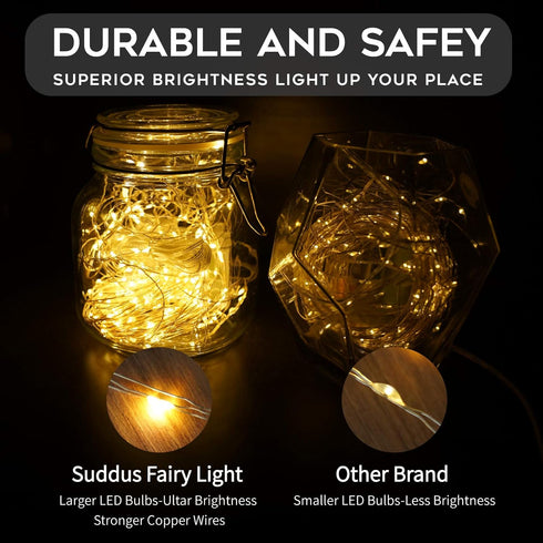 suddus 66ft 200 LED Outdoor String Lights, Warm White Christmas Fairy Light Battery Operated with Remote
