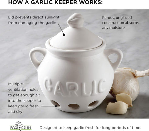 5.25" 4.25" 5.5" Fox Run Garlic Keeper and Storage, White Ceramic, x x