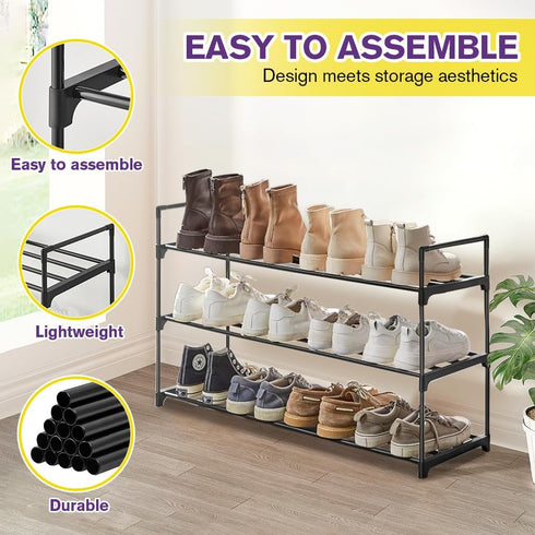 XSBAIHUO Closet, 30cm(D) 92cm(W) 55cm(H) (3-Tier) Shoe Rack - Metal Shoe Rack Organizer - Stackable Shoe Storage Shelf
