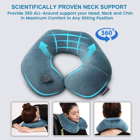 Inflatable Travel Neck Pillow - Washable U Shaped Pillowcase for Airplane, Train, Car, Office Napping
