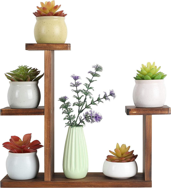 Wood Desktop Plant Stand, Indoor Small Windowsill Flower Shelf for Succulent Herb Display Rack in Living Room Office