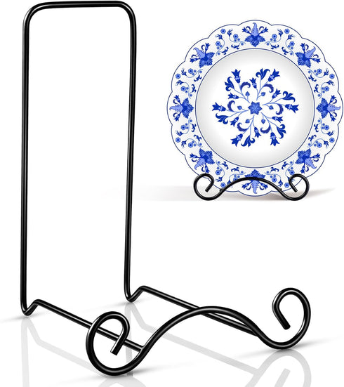 Wrought Iron Bowl Deep Platter Stand, Detachable Metal Scroll Display Rack, 6.5"H x 4.7"W x 5"D (Black)