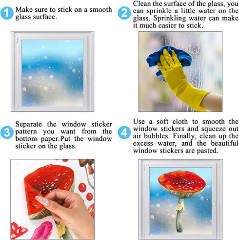 Whaline 6 Sheets Mushroom Window Clings, Watercolor Botanical Design Double-Sided Decals for Home Office