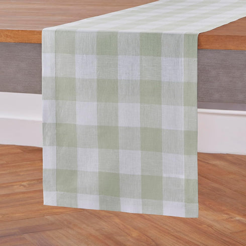 48 Inches 100% 14 48 Inch Summer Solino Home Linen Checkered Table Runner - Pure Linen Sage and White Buffalo Table