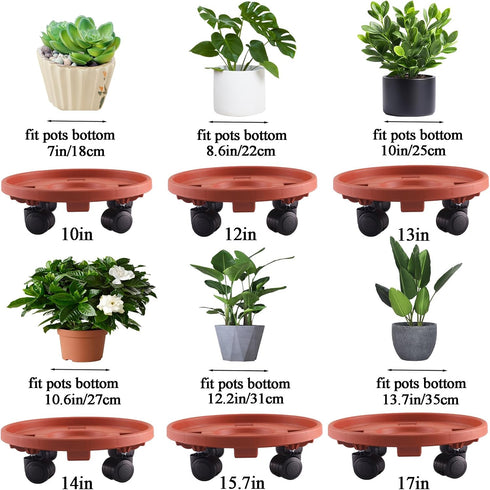 Tulpeed 3 Pack 10 Inch Rolling Plant Stand with Wheels Plant Caddy with Wheels Heavy Duty Plant Dolly Roller Base