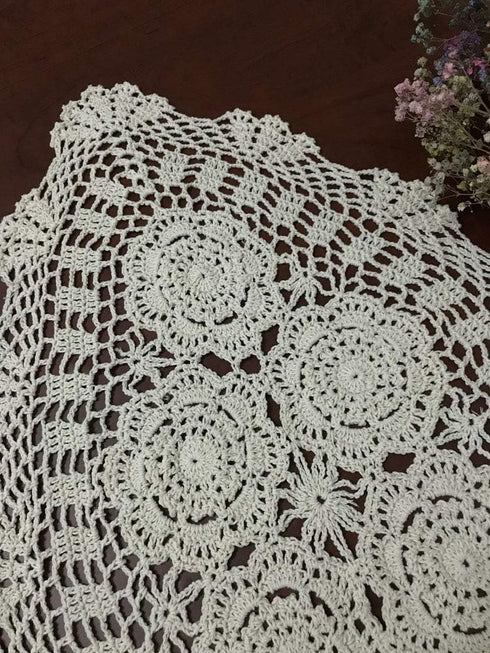 Hetao 16x27 100% Cotton Handmade Crochet Lace Table Runners, Oblong Doilies, Beige