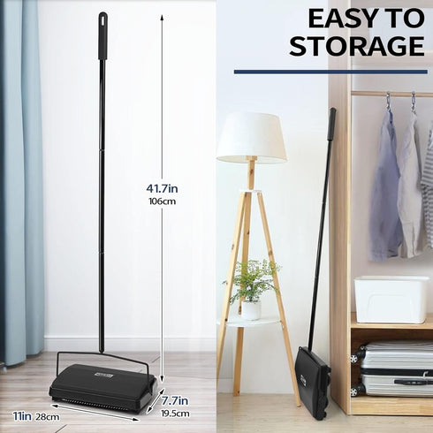 JEHONN Manual Carpet Floor Sweeper, Non Electric Horsehair Rug Roller Brush for Cleaning Pet Hair