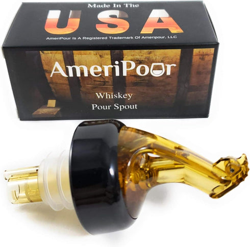 Whiskey Pourer for Liquor Bottles with Flap, Made 100% in USA, Great Whiskey Gift for Home Bar (1, Amber - Standard