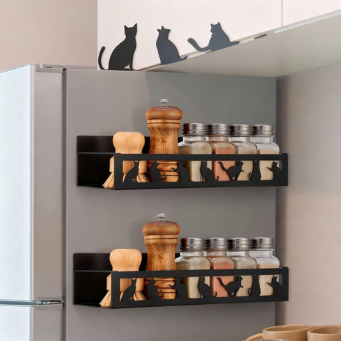 Beeveer 2 Pack Black Cat Magnetic Spice Rack for Refrigerator Metal Magnet