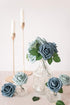 Ling's Moment 50Pcs Artificial Flowers, Dusty Blue & Navy Roses with Stems for Wedding Bouquets & Decor