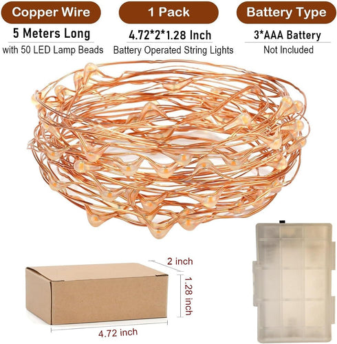16 50 1 Pack RUICHEN Ft Copper Wire LED Mini Fairy Lights Battery Operated for Bedroom, Christmas, Parties, Wedding