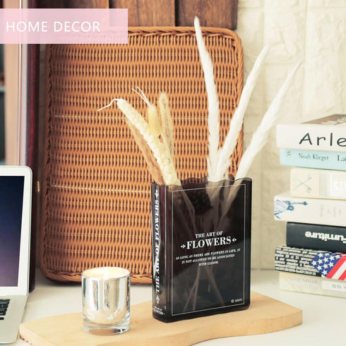 Book-Shaped Flower Vase, Cute Bookshelf Decor, Unique Black Vase for Home Decor & Cultural Flavor Acrylic Flowers Vases