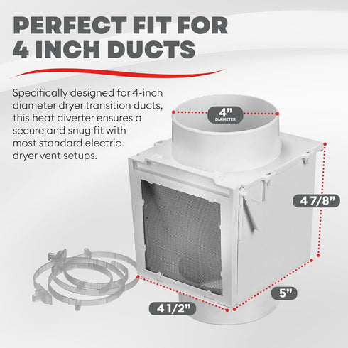 Deflecto Extra Heat Dryer Saver, Compatible with 4 Inch Transition Ducts, White