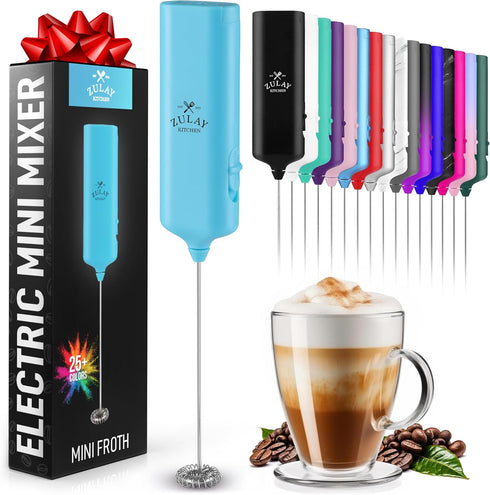 Zulay Kitchen Powerful Mini Milk Frother, Handheld Electric Mixer, Portable Frother Wand for Coffee, Small Drink