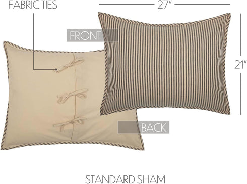 VHC Brands Sawyer Mill Ticking Stripe Sham, Standard 21x27, Charcoal Grey