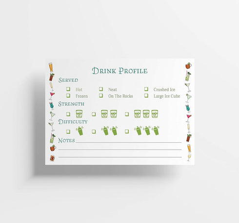 Cocktail Recipe Cards, 4x6 Inches, 50 Fill-in-the-Blank Cards for Recipe Box with Watercolor Border