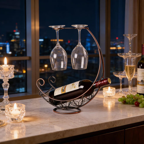 YMTengFei Pirate Ship Red Wine Rack Decoration, Creative Metal Wine Bottle Rack Standing Display Rack, Goblet Wine Rack