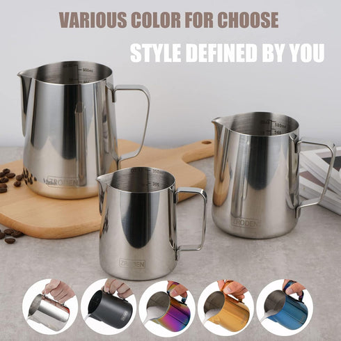 Milk Frothing Pitcher, Thicker Version 20oz Stainless Steel Steaming Pitchers, Barista Tools with Decorating Pen