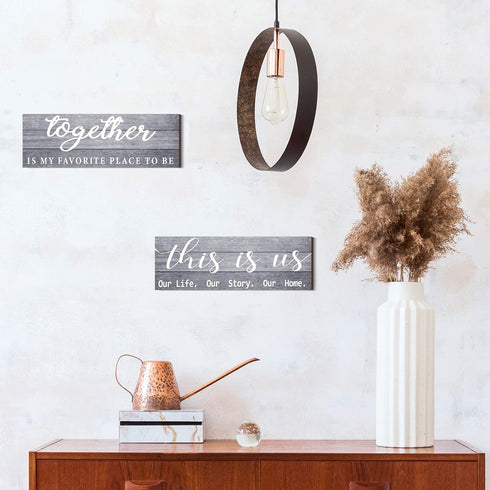 Jetec 2 Pcs Wooden Home Wall Signs, This is Us Wall Decor Family Plaque Rustic Wood Entryway Art (Gray)