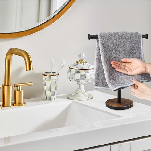 Countertop Hand Towel Stand, Free Standing Towel Rack with Weighted Wood Base for Bathroom and Kitchen