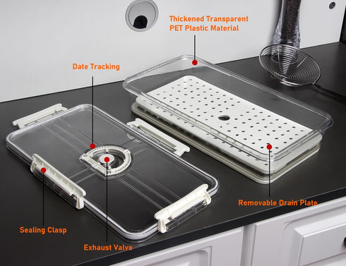 Bacon Storage Container with Air-Sealed Tight Lid, Fridge Bacon Holder, Deli Meat Cheese Keeper with Tongs