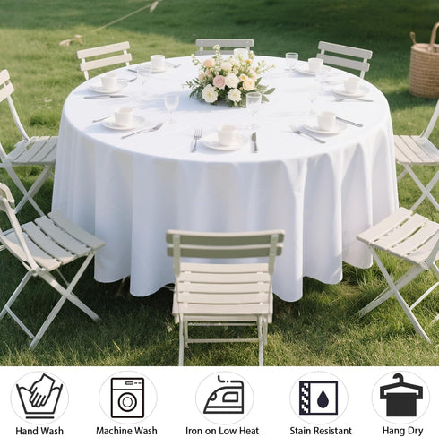 70 Inch MRJ Round White Tablecloth Stain and Wrinkle Resistant Washable Polyester Table Cloth for Restaurant Hotel